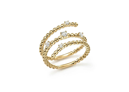 CZ Studded Beaded Stack Ring with Gold Plated